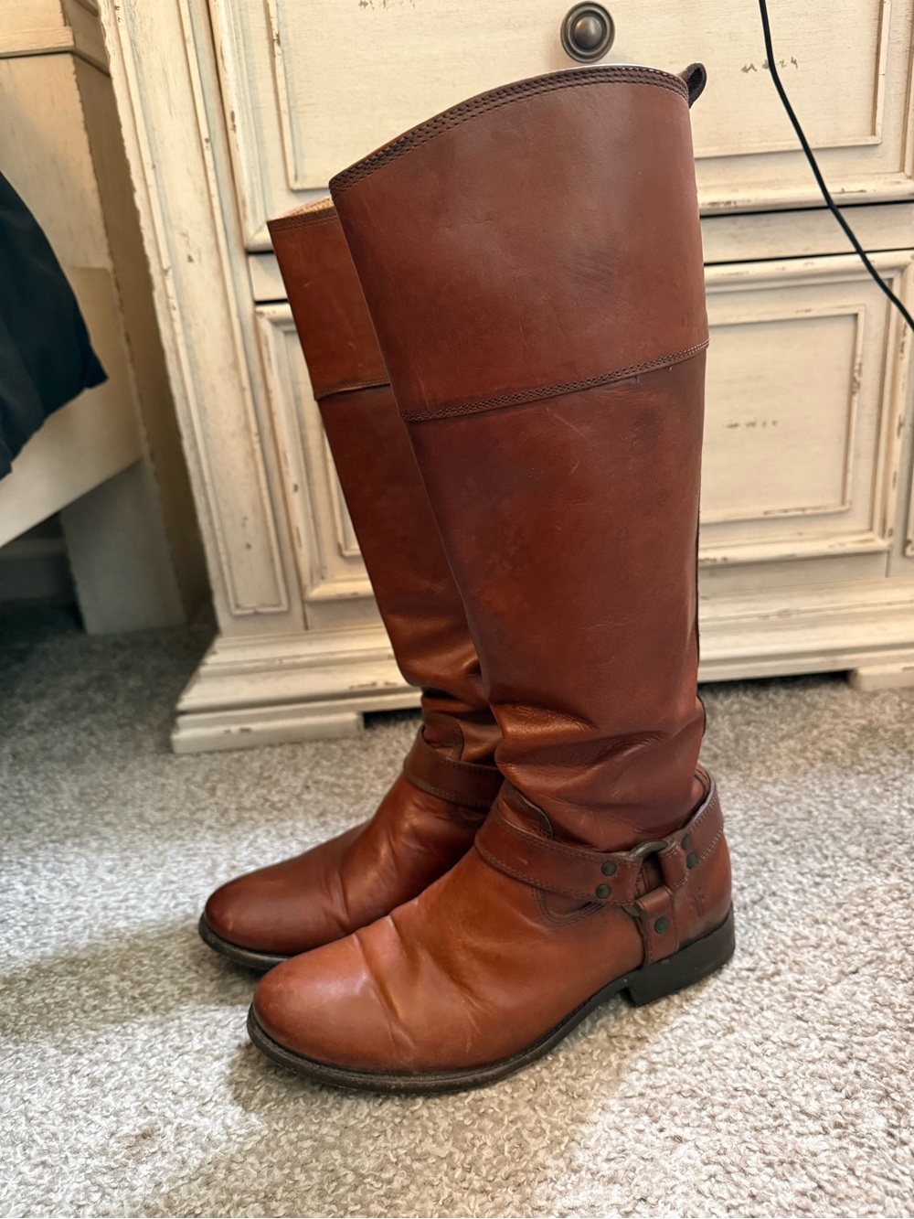 Frye Cognac Brown Over-the-Knee Harness Boots